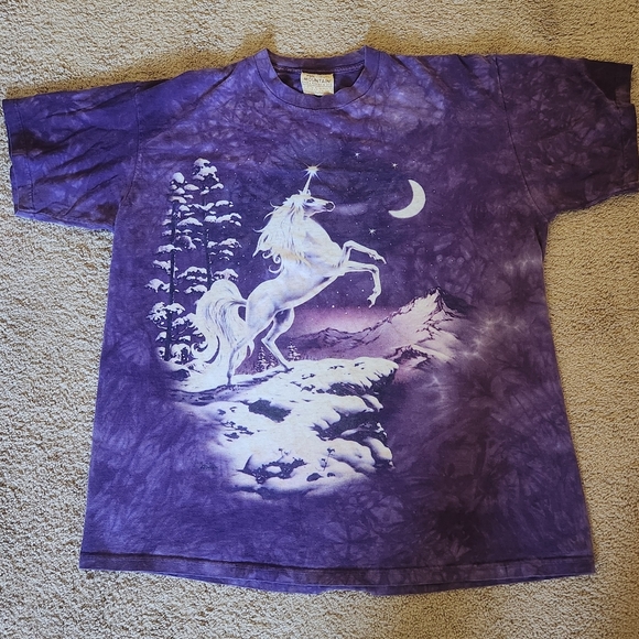 The Mountain Other - VTG THE MOUNTAIN UNICORN PURPLE Tie Dye TEE SHIRT y2k 90s SIZE XL
